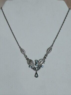 VTG Joseph Esposito Sterling Silver Filigree Rhinestone Necklace